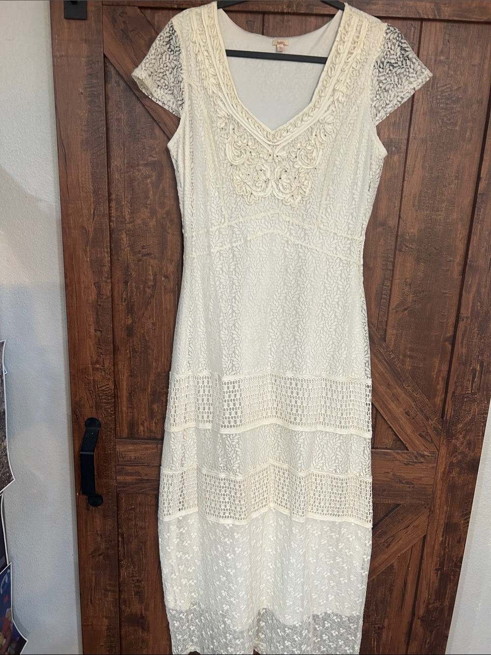 Reba Ivory Lace Maxi Dress with Crochet Panels